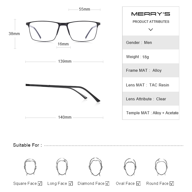 MERRYS Men Titanium Alloy Glasses Frame Business Style Male Square Ultralight Eye Myopia Prescription Eyeglasses S2170