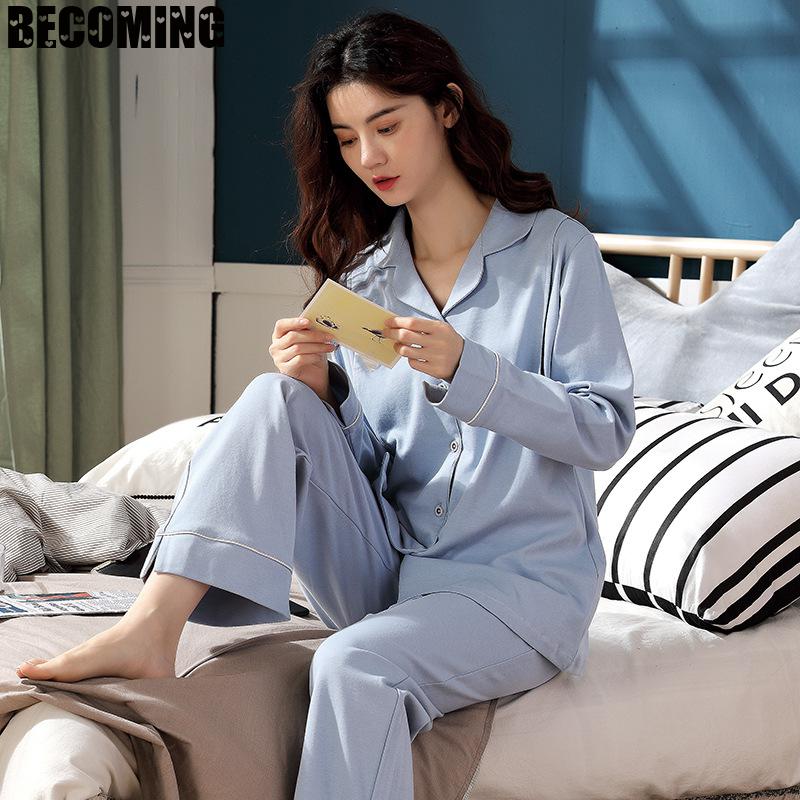 Bomuldspyjamas gravide sygeplejersker nattøj gravid nattøj stor størrelse barsel nattøj forår og vinter ammende pyjamas