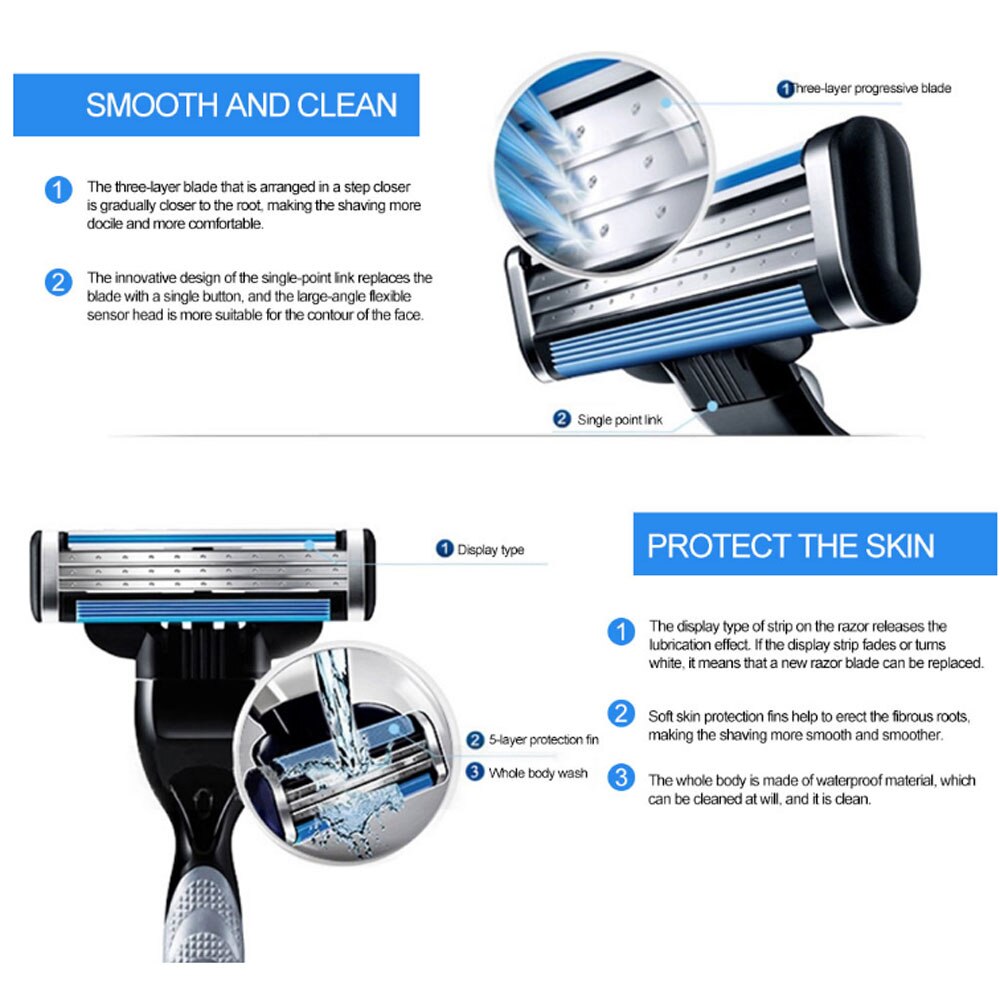Dighealth zwart 5 stuks/set 1 machine  + 4 mesjes handmatige scheermesjes voor mannen met vervangbare mesjes