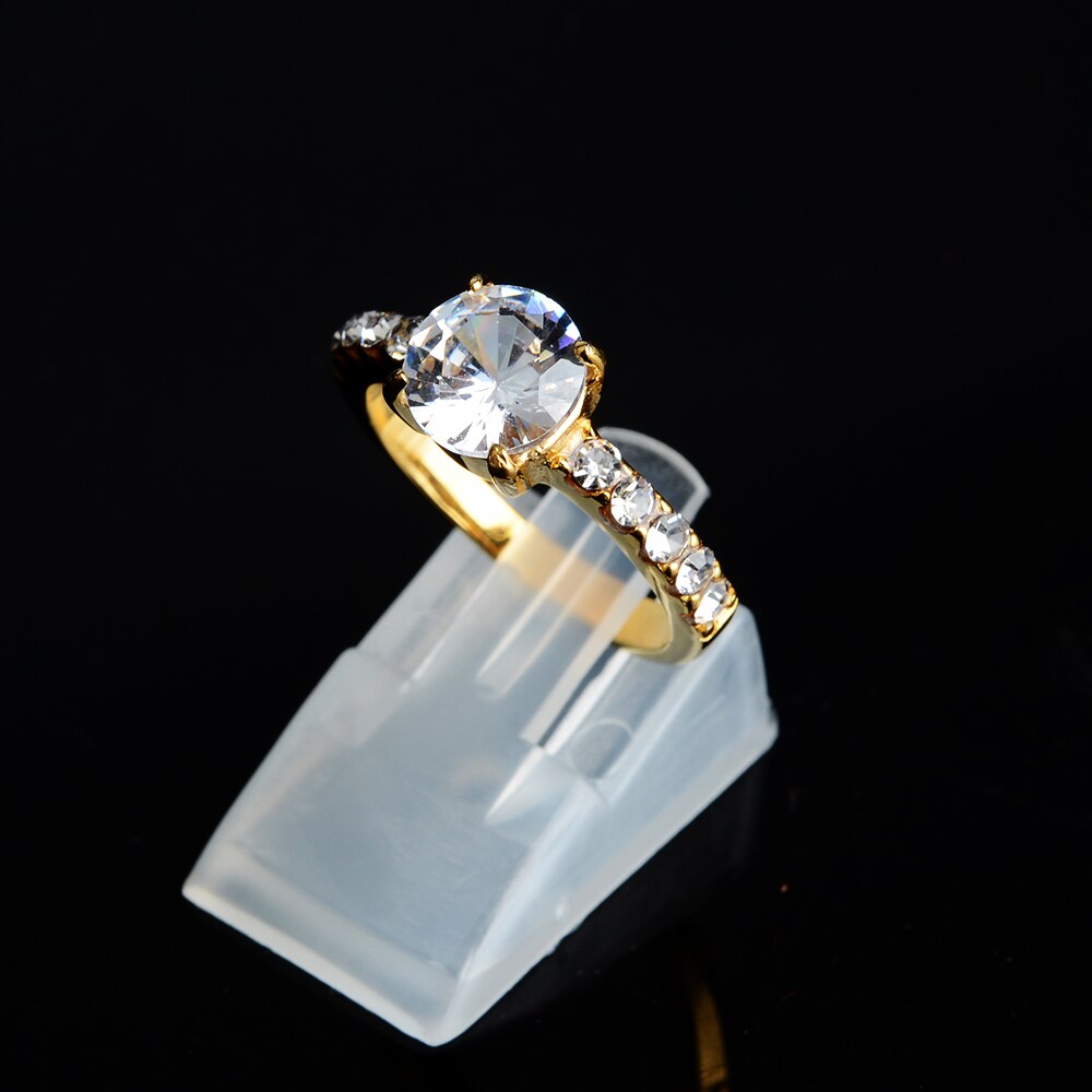 Bague classique de luxe en Zircon cubique AAAAA pour femmes, élégante, couleur or, titane et acier: 8 / Gold