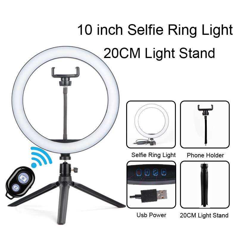 Beauty dimmable LED selfie ring light USB plug with different specifications of tripod,suitable for selfie and live broadcast