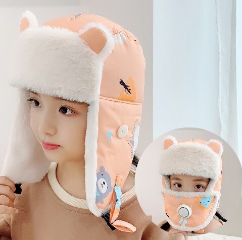 Plus Fleece Bomber Cap Child Winter Keep Warm Girl Cute Cartoon Boy Windproof Ear Protection Face Mask Gorra: Color 10