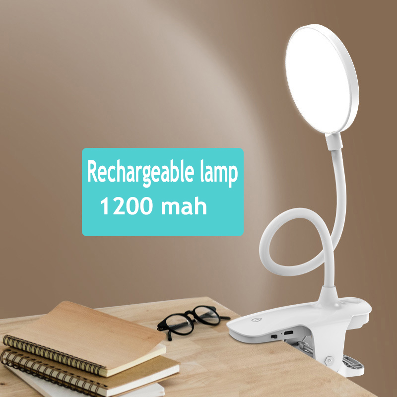 Tisch Lampe mit Clip Touch Schreibtisch Lampe 1200mAh LED Schreibtisch Wiederaufladbare Lesen Lampe 6000K USB Tisch Licht Flexo lampen Tisch, weiß