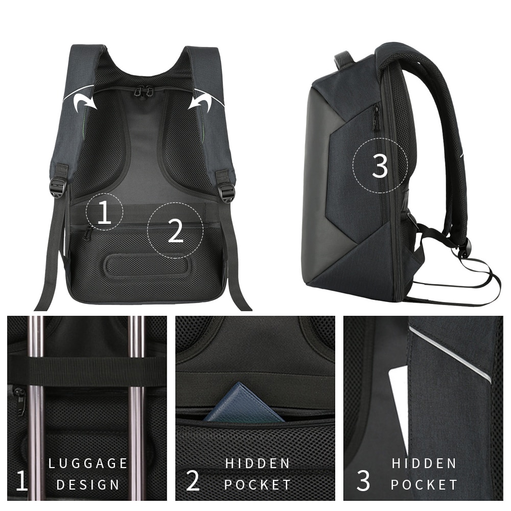 MARKROYAL Anti-theft Men Backpack For 15.6 Inch Laptop External USB School Rucksack Bag Large Capacity Urban Waterproof Mochila