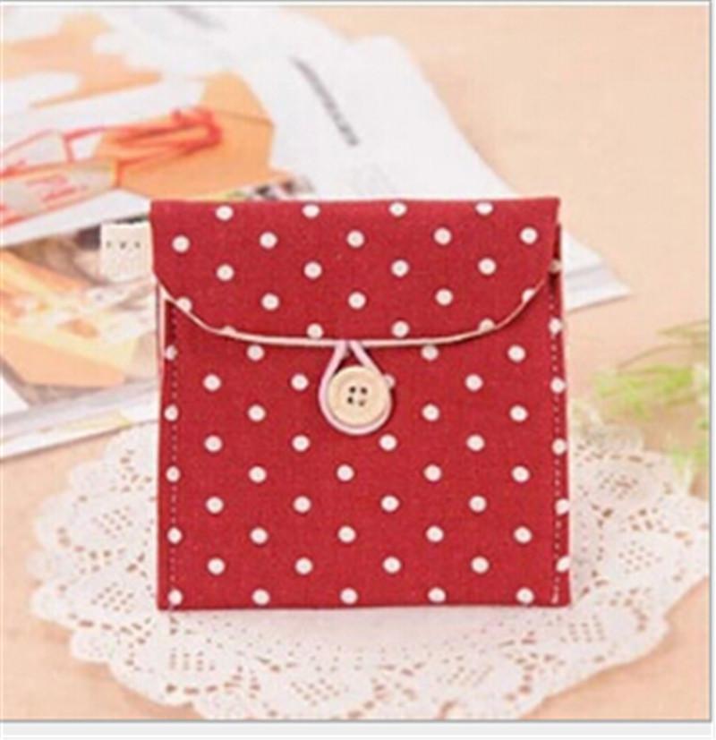 Velishy Polka Dot Organizer Storage Female Hygiene Sanitary Napkins Package Small Cotton Storage Bag Purse Case: WineRed