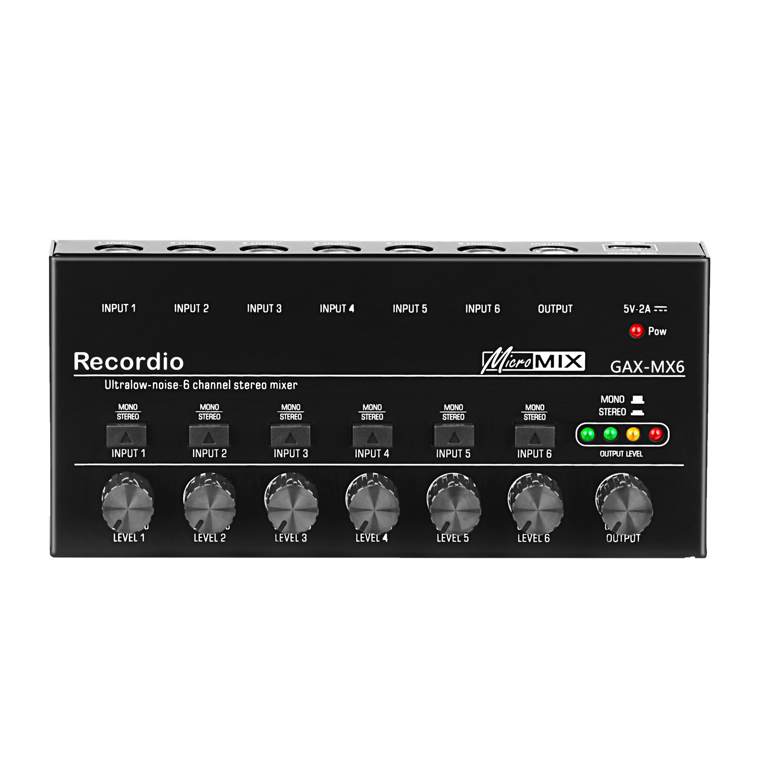 Ultra Low-Noise 6 Channels Audio Mixer Sound Mixer Stereo Mixer 6.35MM Portable USB Powered for Recording: black