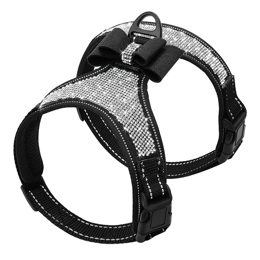 Rhinestone sele för små hundar reflekterande hund sele med söt bowknot mesh valp kattväst justerbar för fransk bulldog