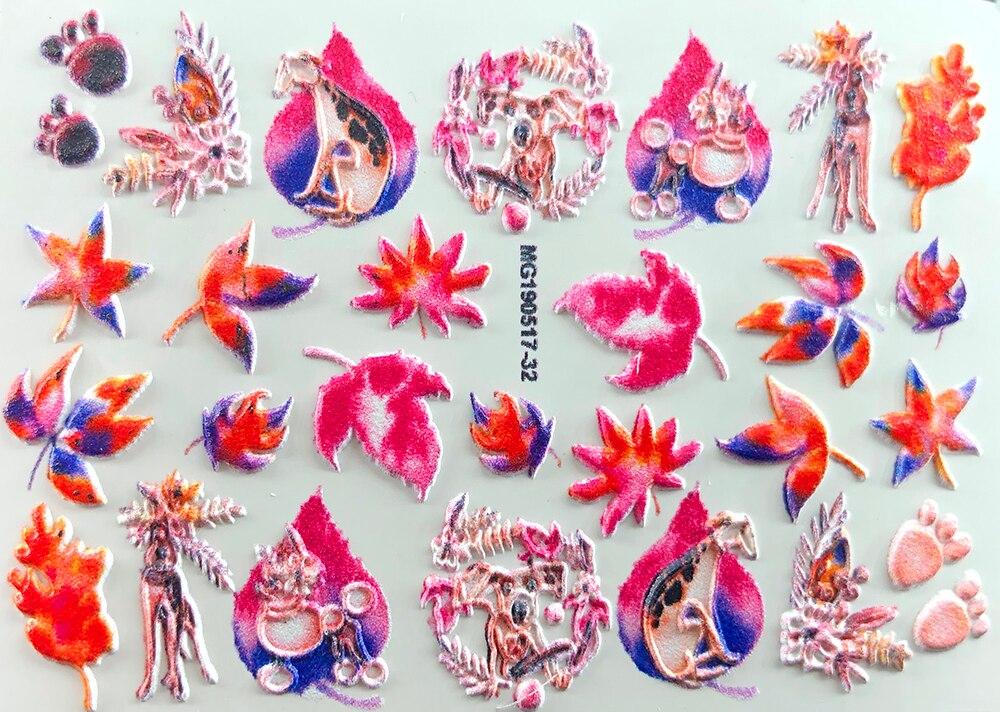 3D Neue Acryl Gravierte Nagel Aufkleber Blau &Ampere; Rosa Blume Schmetterling Wasser Decals Empaistic Nagel Wasser Rutsche Abziehbilder Z0302: 11