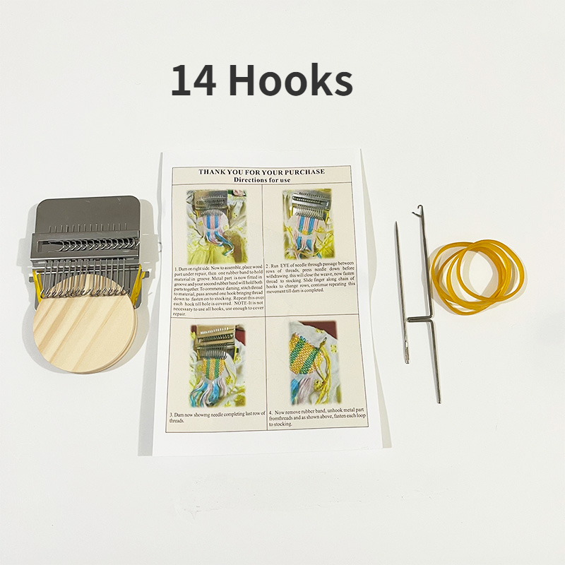 Mini Darning Loom Machine DIY Apparel Sewing Small Loom Small Mender Loom for Darning Machine with Instructions Accessories: 14 Hooks