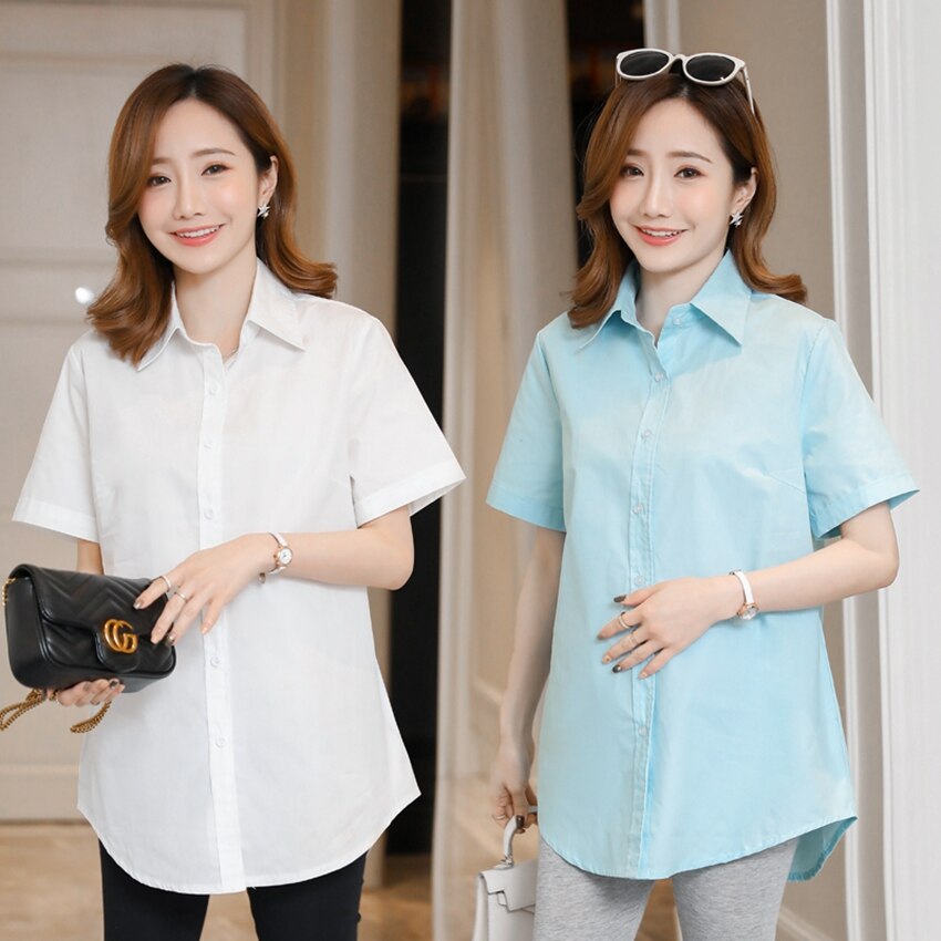 Camisa de manga corta de maternidad para mujer, ropa de maternidad salvaje, talla grande, , primavera y verano,