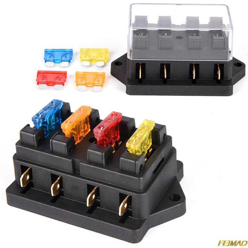 1pc Car 4 Way Circuit Standard ATO Blade Fuse Box Block Holder Multi-Fuse Boxes 12V/24V+4 Way Fuse