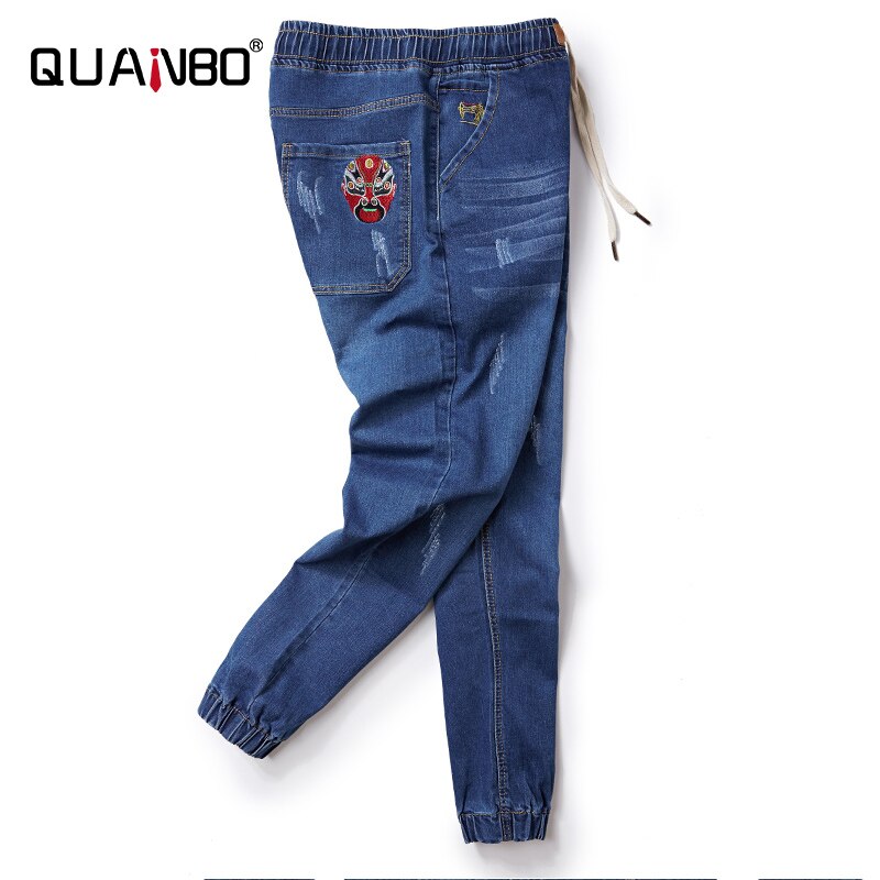 5XL 8XL Plus size Stretch Men&#39;s Jeans Trend Elastic waist Harem Pants Brand Blue Distressed Casual Denim Trousers