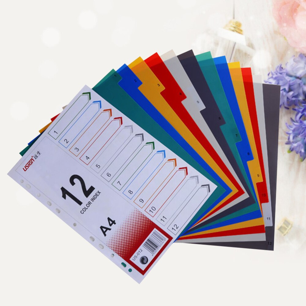 12Pcs Index Page Divider Colorful Classification Page Tab for Notebook Memo (A4)