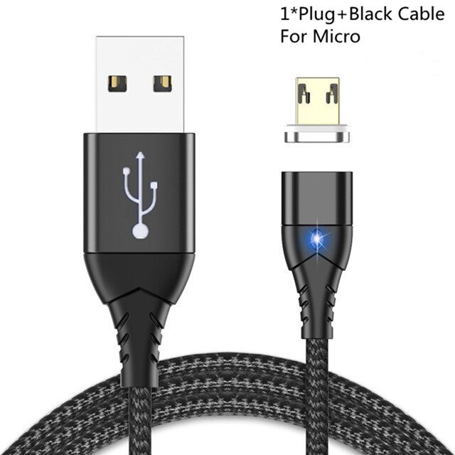 Magnetische Micro Usb Kabel 1M 3A Voor Iphone Samsung Type-C Opladen Lading Magneet Charger Adapter Usb Type C Mobiele Telefoon Kabels: Black For Micro