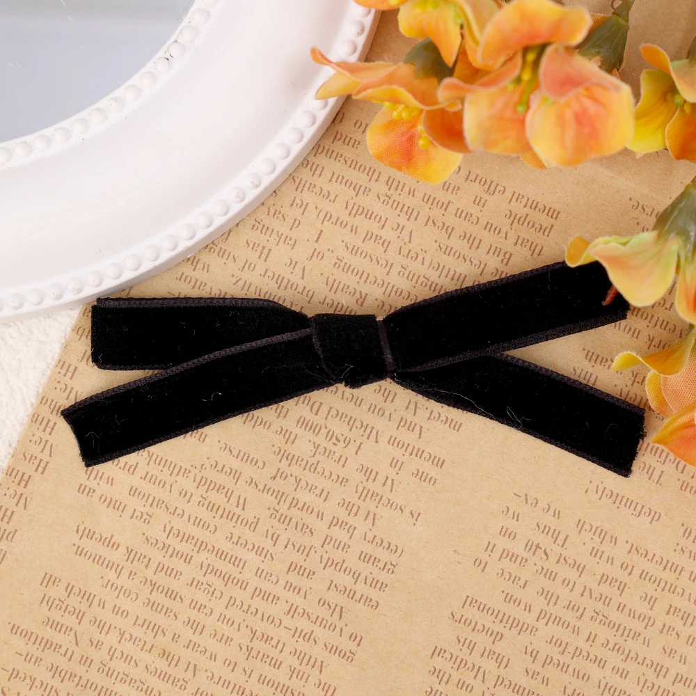 Horquilla de cinta con lazo de terciopelo para niña, Retro, Lolita, bonita pinza para el pelo pequeña, pasadores, accesorios para la cabeza para mujer: XS / Gris