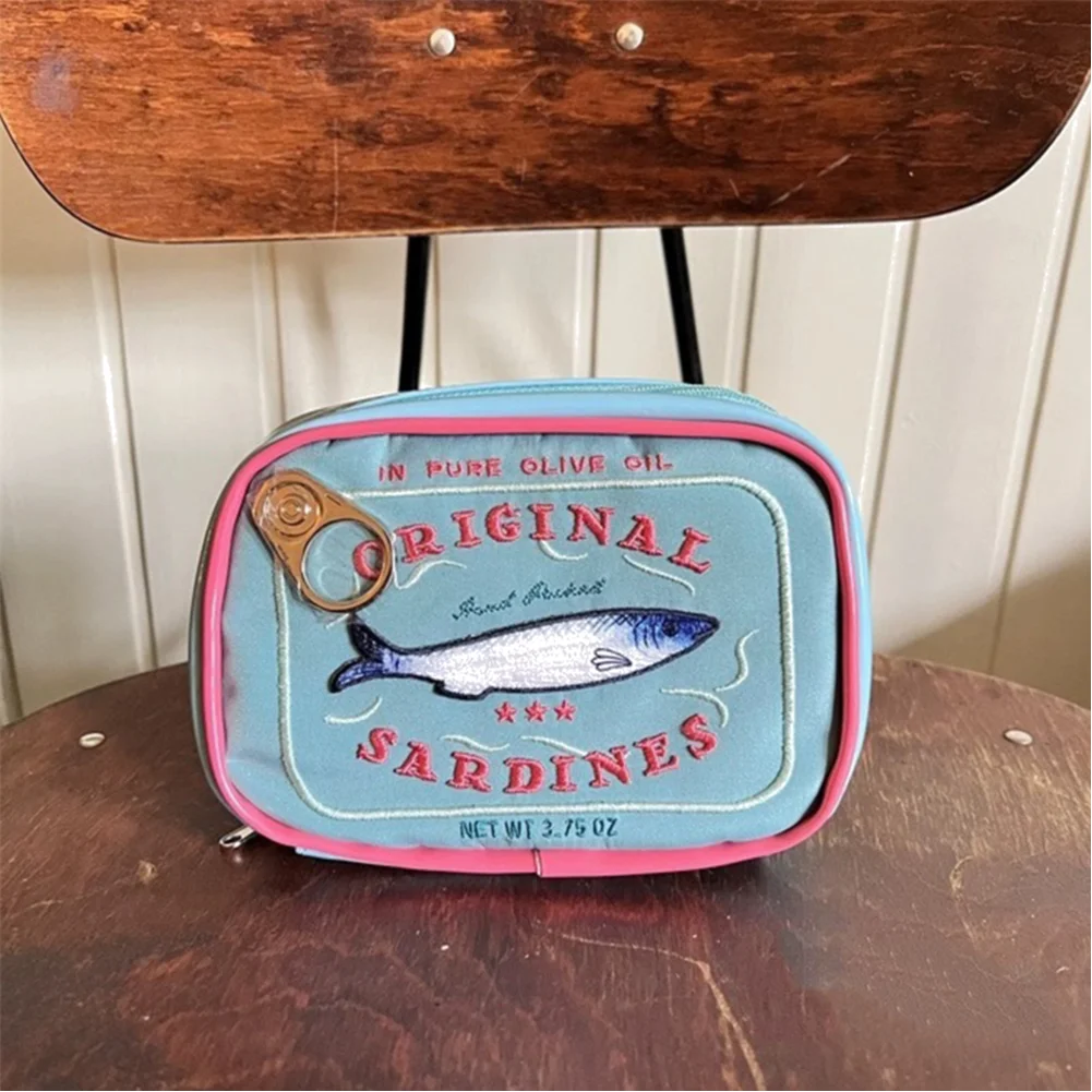 Bolsa de cosméticos bonita con forma de latas de sardinas, paquetes divertidos, bolsa de aseo portátil creativa, bolsas de maquillaje pequeñas y suaves con cremallera a la: Rosa