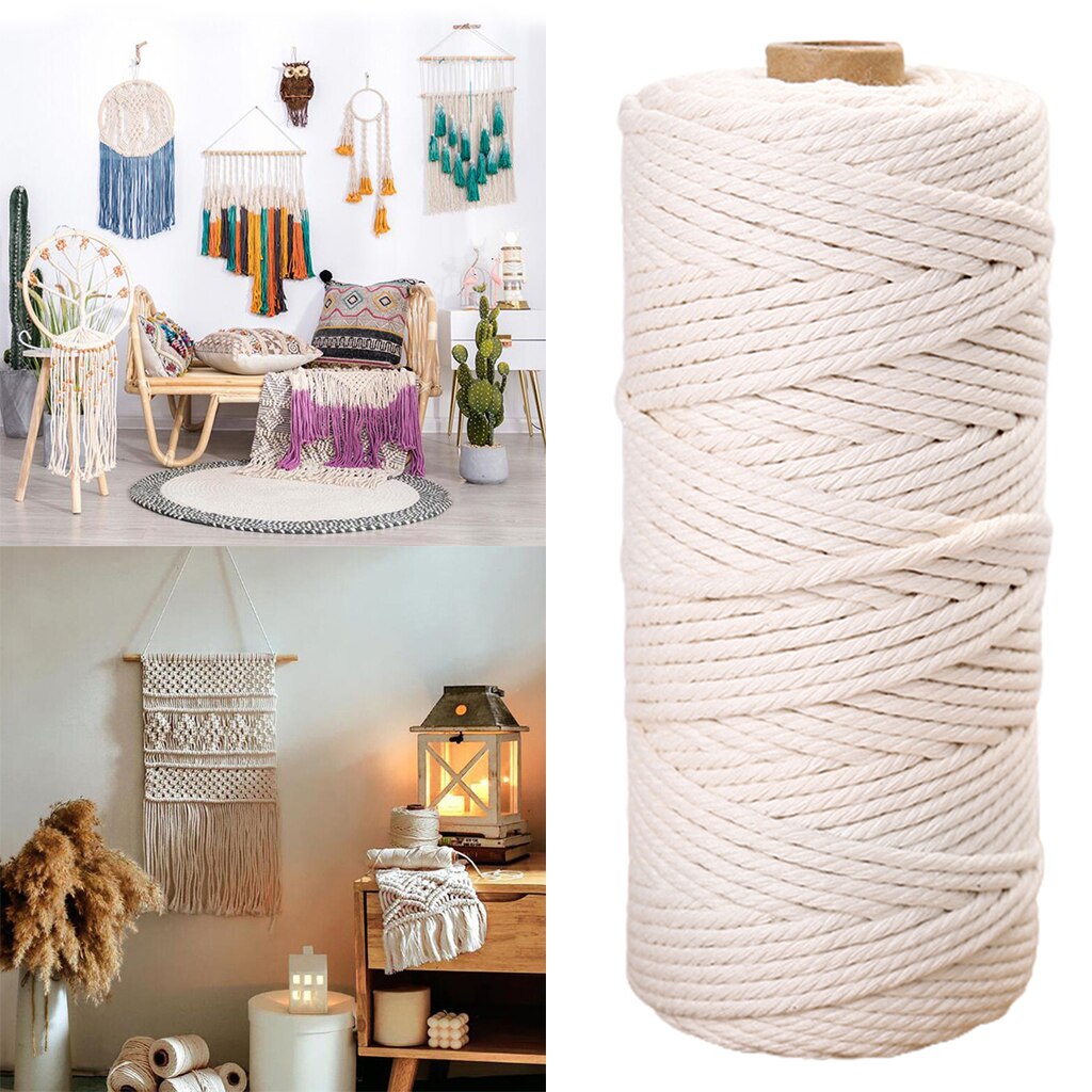 Macrame Cord 109Yards 100% Cotton Natural Cotton Cord Rope DIY Bracelet Thread Macrame Cord DIY Home Textile Craft Cotton Cord: 4mm