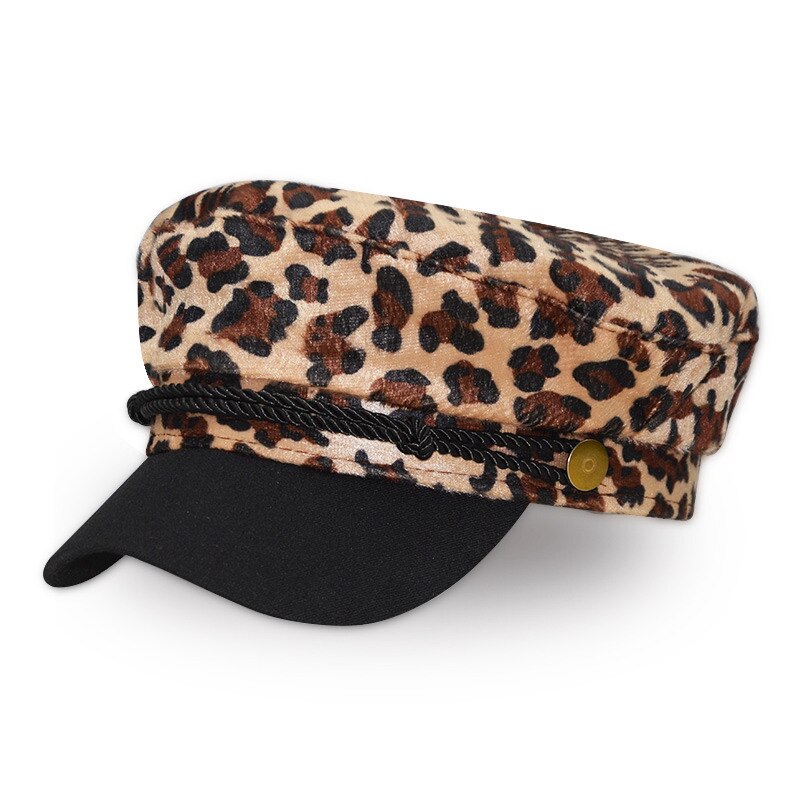 Hat Cap Women Casual Leopard Print Cap Solid Warm Wool Beret Hat Female: 3