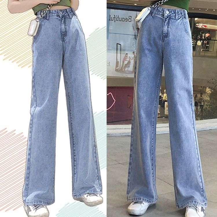 Taille haute femmes jean fendu vêtements large jambe jean été Vintage jean femme pantalons longs Cowboy femme vêtements de rue en vrac: Sky Blue 20PDD / M