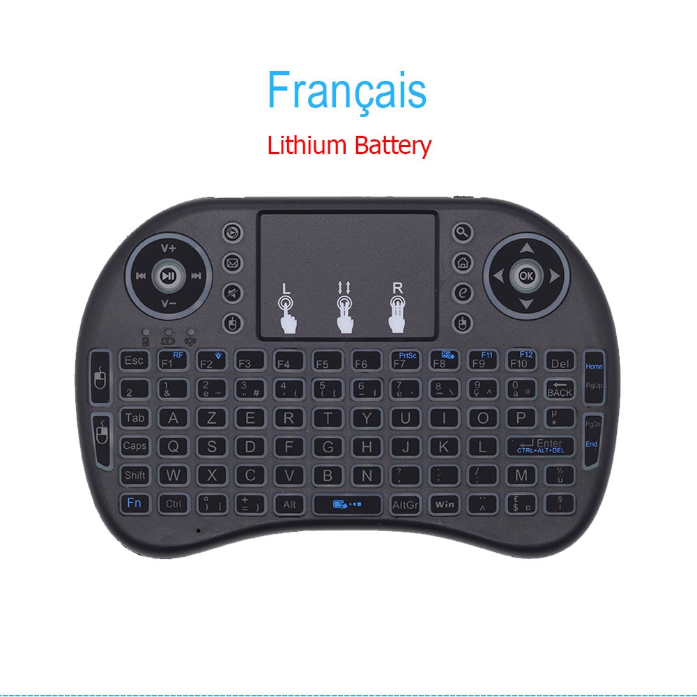 i8 Mini Wireless Keyboard Russian French Spanish Air Mouse Backlit with TouchPad for Android TV Box Mini PC Hebrew Arabic 2.4GHz: French