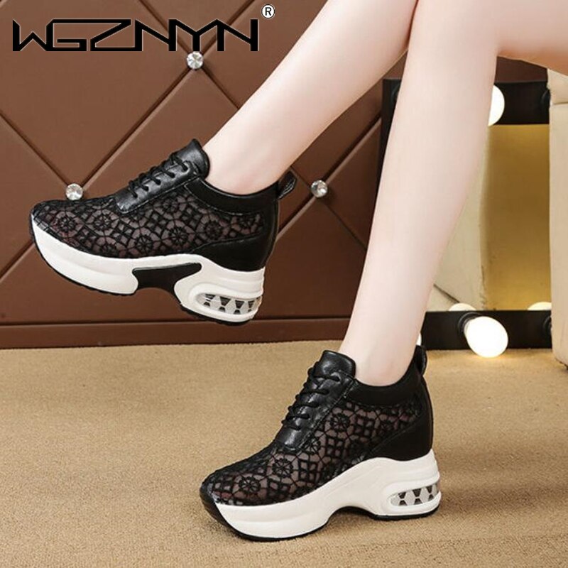 Zomer dames platform wedge outdoor sportschoenen hoge hak dames casual schoenen mesh ademende dames chunky sneakers
