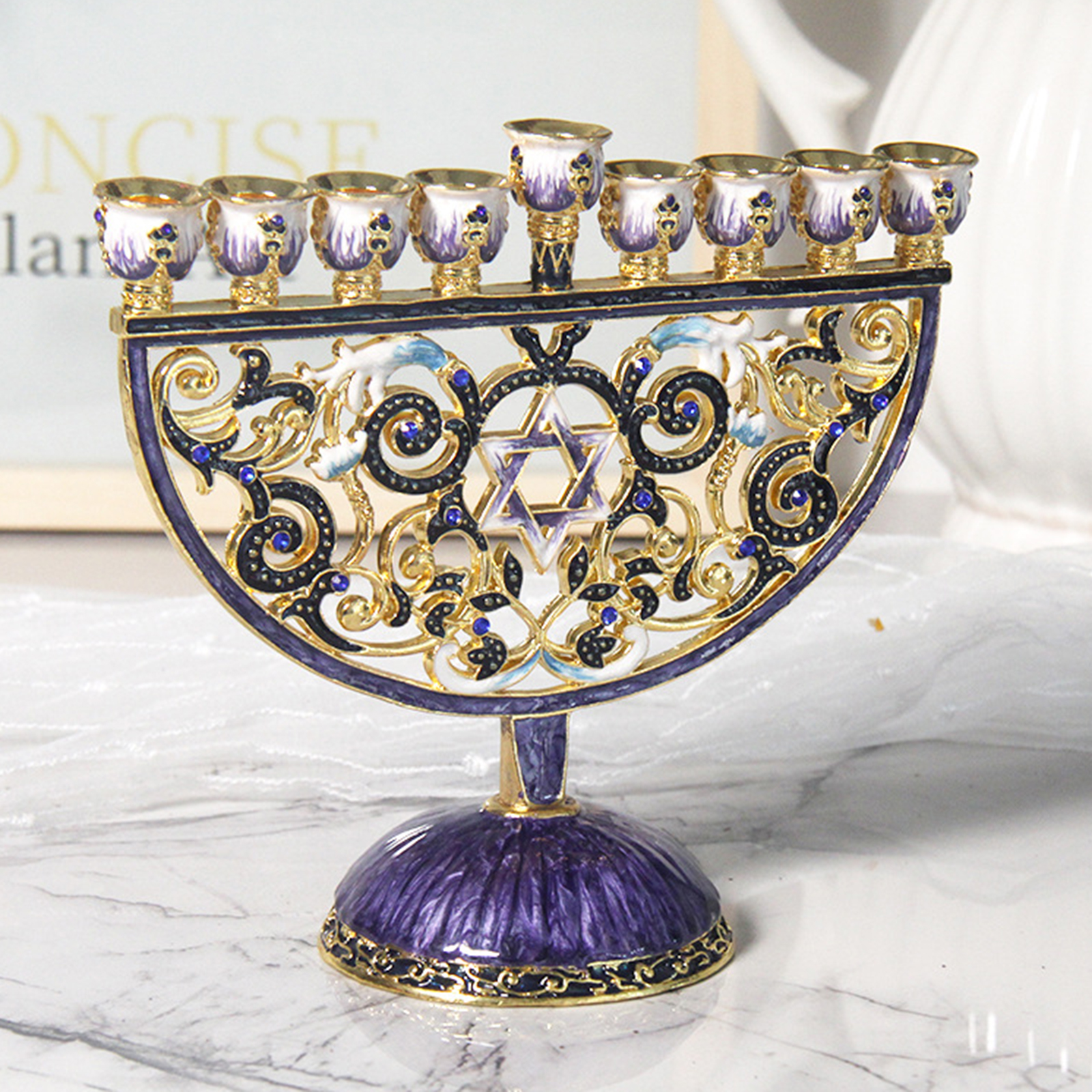 Metal Candleholder Candelabras 9 Branch Enamel Menorah Candlestick for Taper Candles