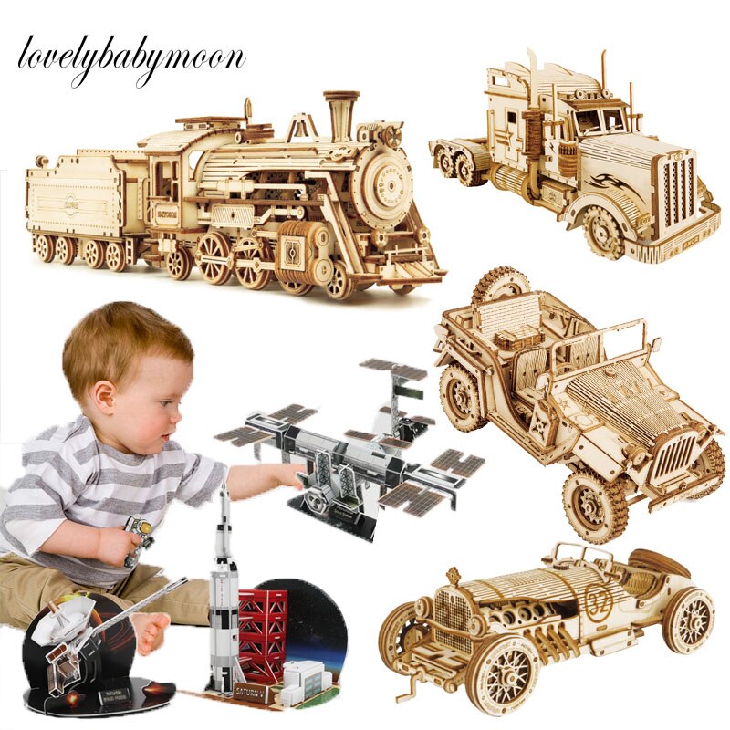 Diy 3d Houten Puzzel Trein Clockwork Gear Drive Lo Grandado