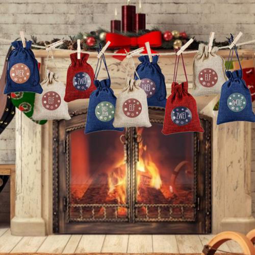 Calendario Adviento saco cuenta atrás 1-24 pegatina de Navidad