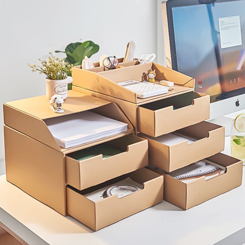 Multi-layer File Drawer Storage Box Multifunctional Kraft Paper DIY Sundry Document Home Cosmetic Jewelry Organizer