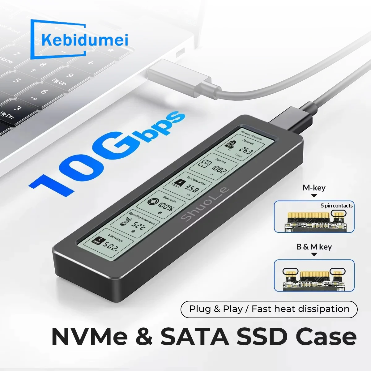 M.2 NVME SATA Dual Protocol Digital Display Monitoring Dtorage Box USB 3.2 10Gbps Transfer M2 SSD External Hard Drive Enclosure