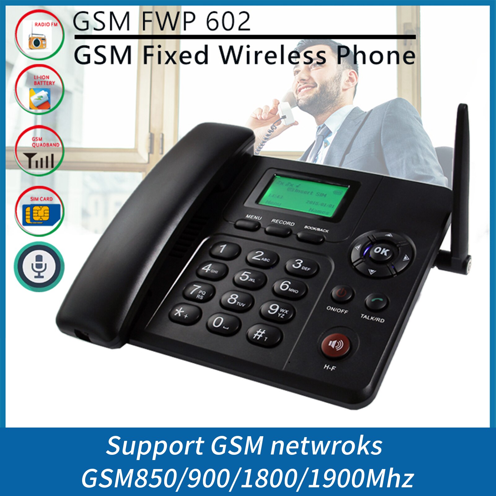 Telefono Fisso Wireless 4G F317 Con Slot SIM – Supporto GSM 850/900/1800/1900 MHz, Batteria 3000mAh, Schermo LCD, Orologio, FM, ID Chiamante – Per Casa E Ufficio