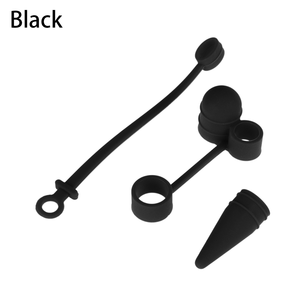 Soporte de tapa antipérdida para iPad Pro Apple Pencil, tapa de pluma a prueba de polvo para adaptador de Cable, Kit de sujeción de silicona ligera 3 en 1: Black