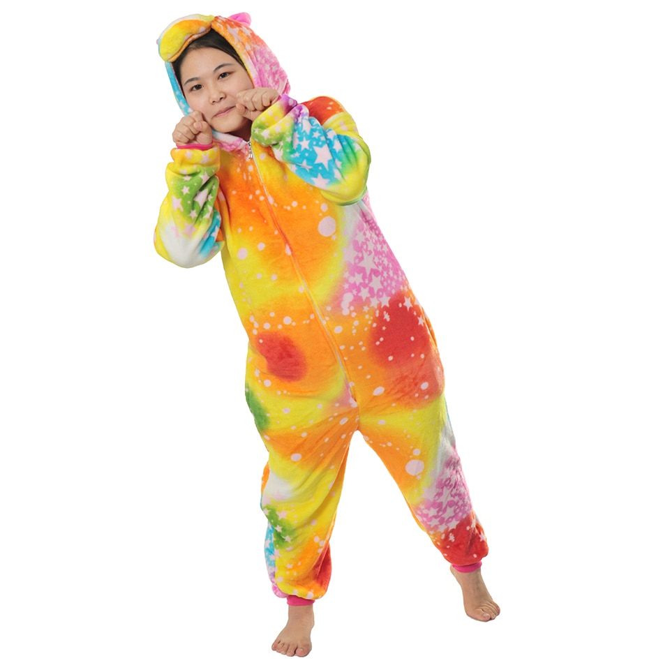 Barn unicorn kigurumi flickor pyjamas cosplay onepiece pojkar flanell vinter mjuk varm sovoverall barn unicorn festkläder