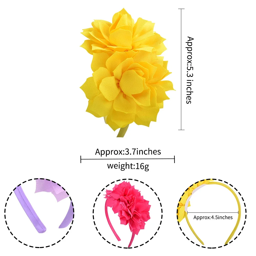 Diadema de flores grandes de 3,7 pulgadas, banda para el cabello para niñas, aro para el cabello hecho a mano sólido, cinta de grogrén, accesorios para el cabello,