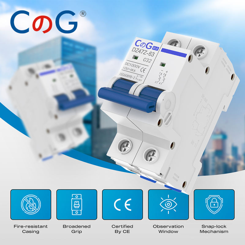 Cg 2p mcb 10a 16a 20a 25a 32a 40 a 50 a 63a effektbryter  dz47z 500v/1000v din-skinnemontert dc-frakoblingsbryter til solcelleanlegg