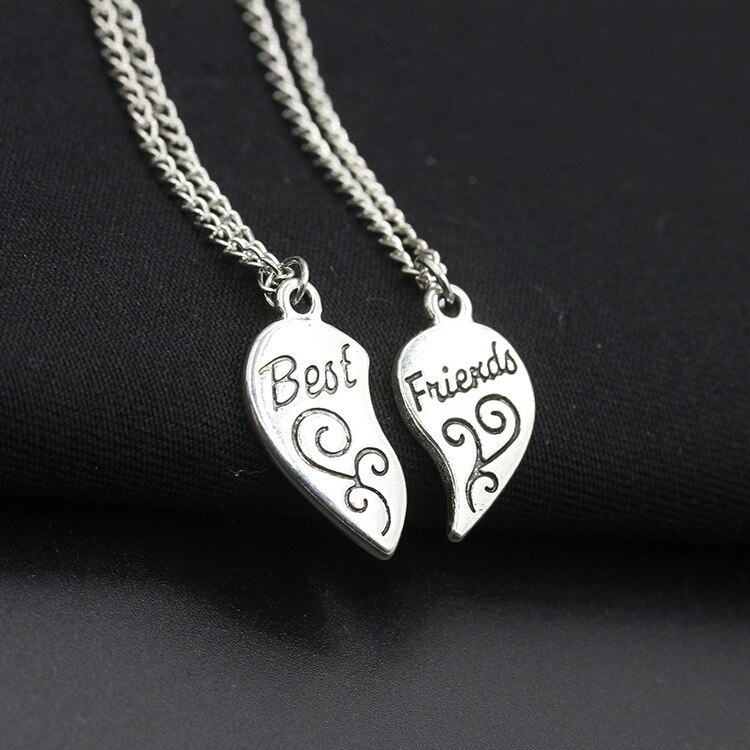 Best Friends gold heart pendant bestie heart Mosaic pendant engraved necklace