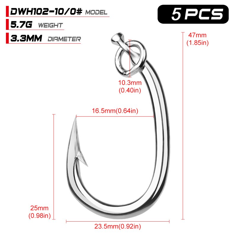 PROBEROS 3/5 Uds agua salada ganchos de pesca de atún ganchos 10/0-11/0-12/0-13/0-14/0-15/0-16/0 # acero inoxidable anzuelos de pesca Jigging ganchos: Size 10 0-5pcs
