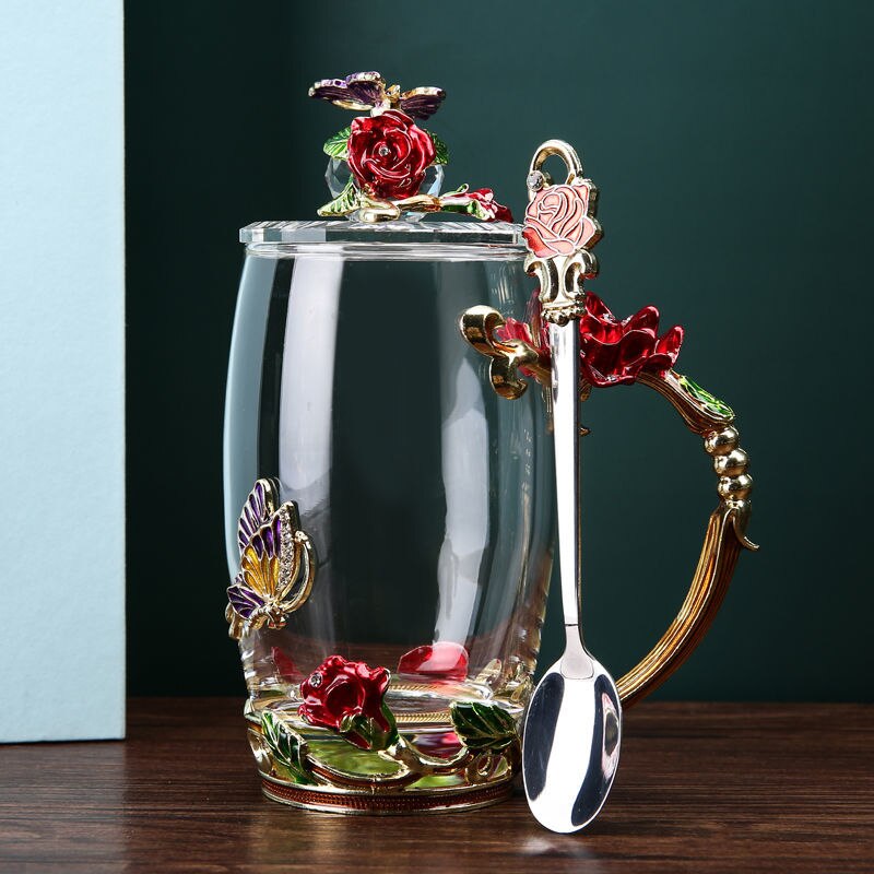 Home water cup heat-resistant glass tea cup coffee cup flower tea cup wine glasses whiskey glass water bottle: F350ml