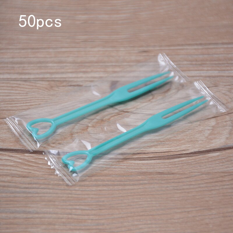 30/50/100 stücke Einweg Obst Gabeln Stick Einzeln Warpped Lebensmittel Forcks Hochzeit Party Weihnachten Für Kunststoff Gabel obst Kuchen: Blue-50pcs