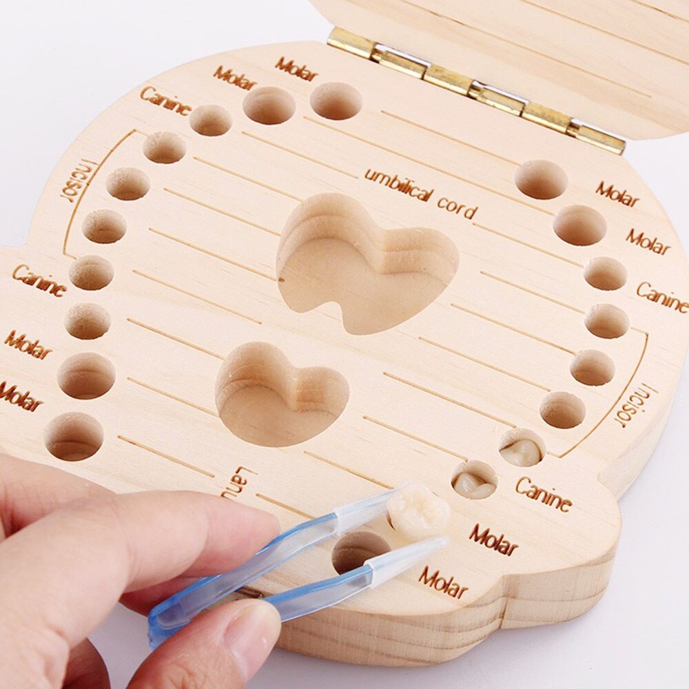 Baby groei souvenir doos gedrukt baby tand doos gekleurde houten
