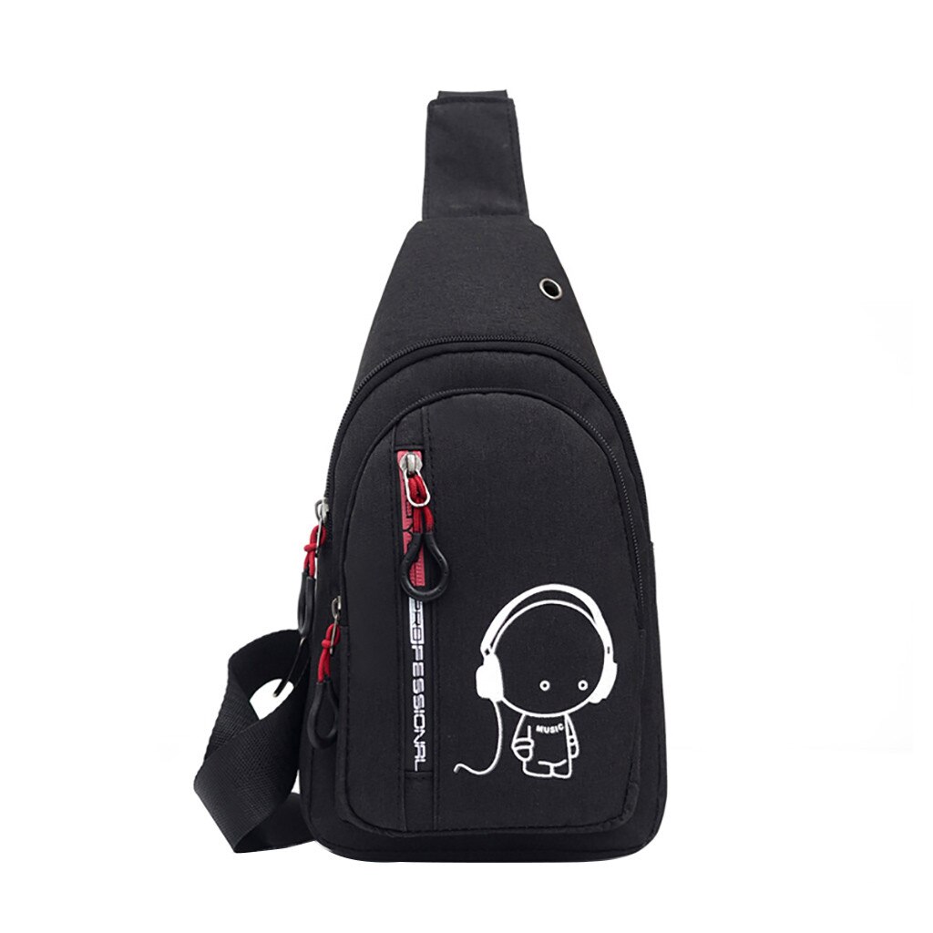 Bolsa de cintura unissex, bolsa esportiva de lona com zíper, pochete de rua, para meninos e meninas, estampada sacos # t2g: Black