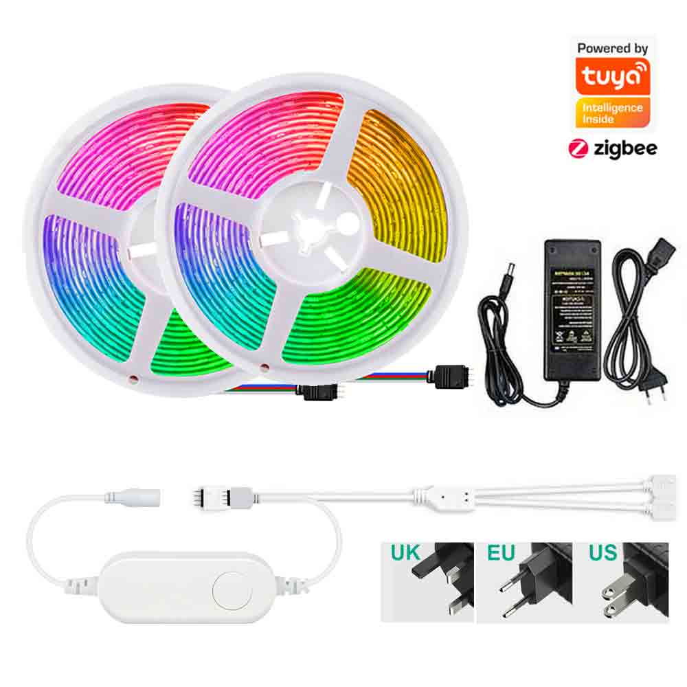 TUYA Zigbee Smart Mini Controller 12V 1m-10m RGB Led Strip Light Power Adapter KIT Alexa Google Home Voice Control TUYA Remote