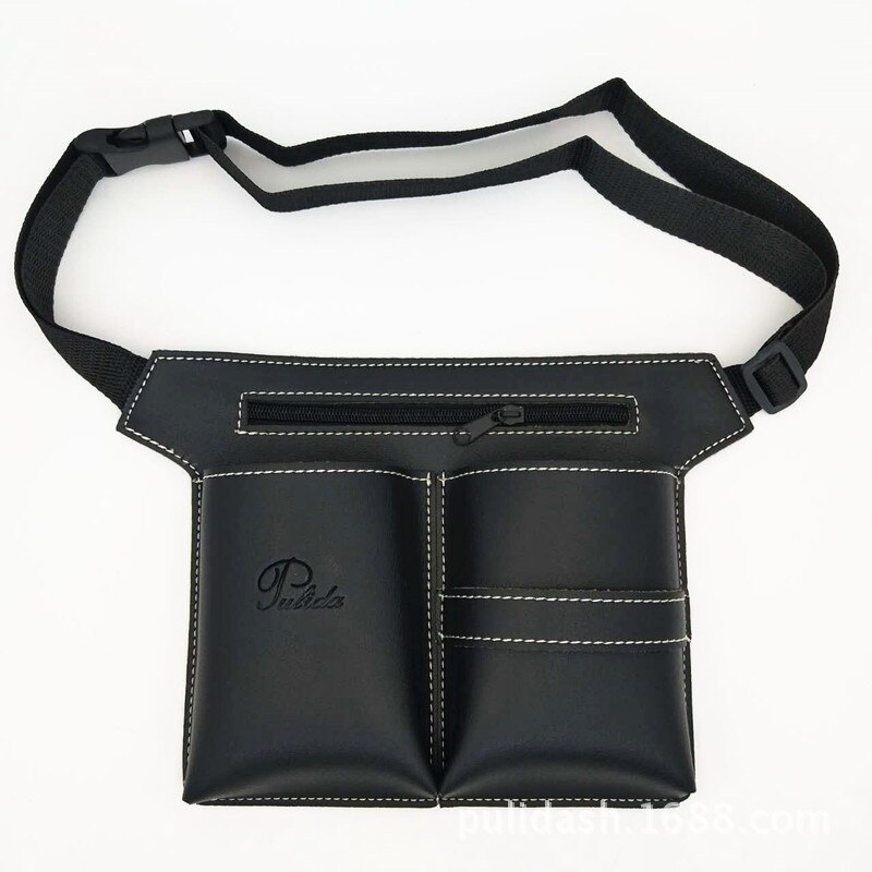 Kappersschaar kit tas multifunctionele haarschaar leren etui heupriem kapperspakket salon holster tas: Zwart