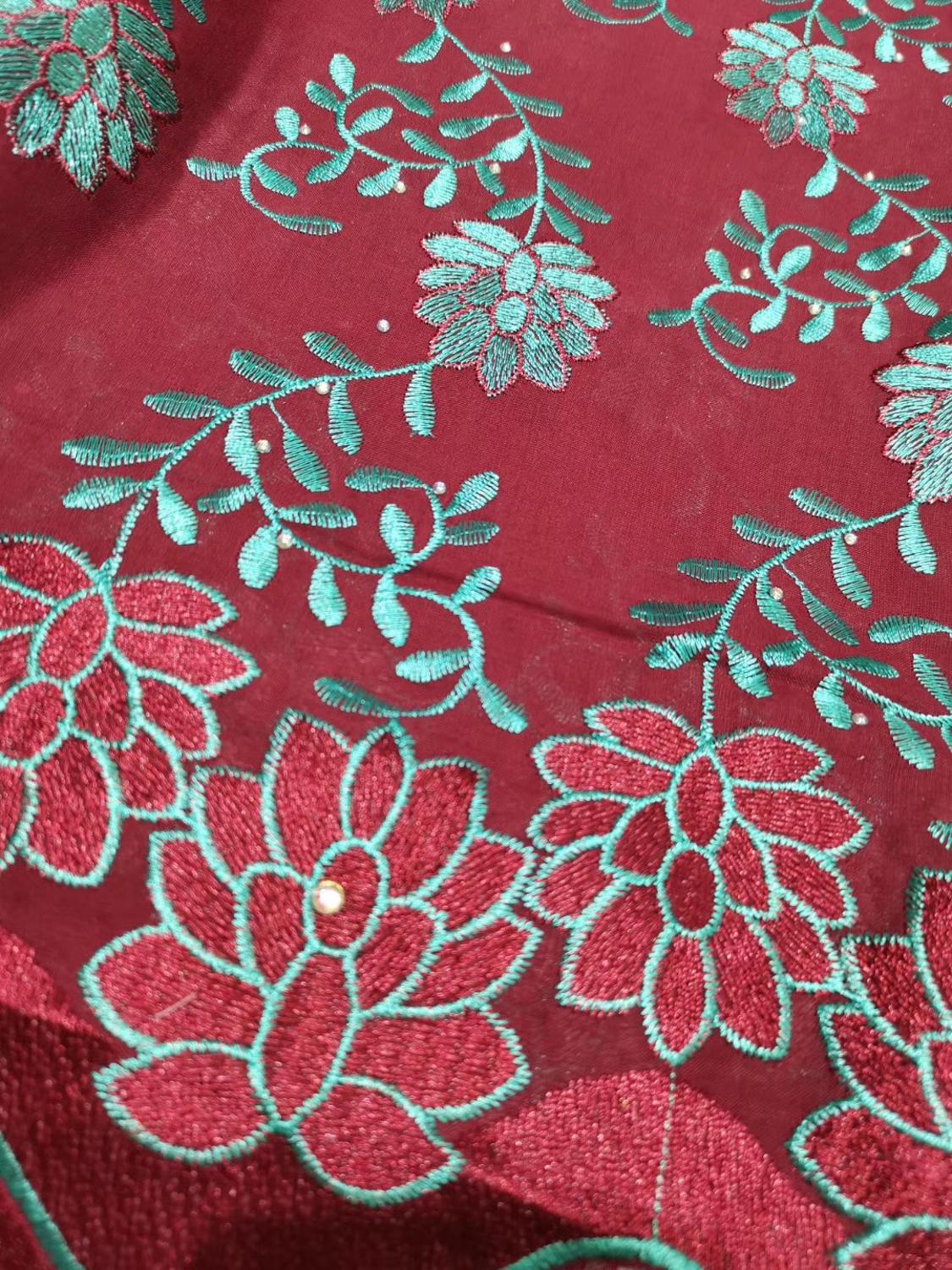 Nigerian Burgundy Lace Fabrics African French Tulle Lace Fabric For Woman Dress with Beads