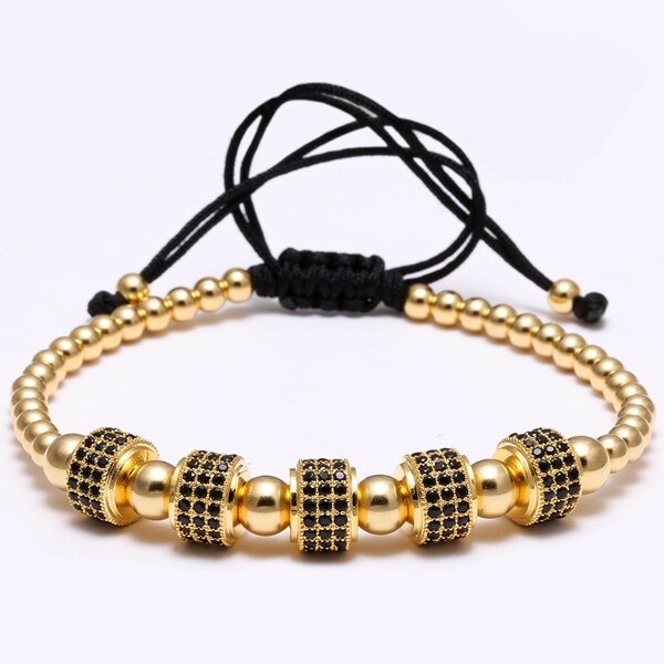 Mcllroy mænd armbånd runde perler micro pave sort cz krystal macrame vævet flettet charme armbånd smykker pulseras mujer moda: 5 zirkon guld