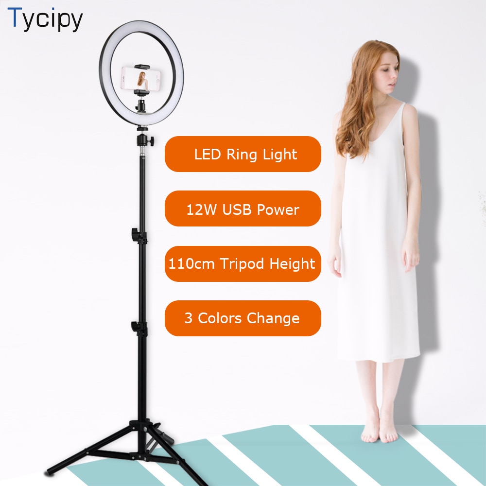 LED Selfie Ring Light 12W 5500K Photo Studio Photography Photo Fill Ring Lamp with Tripod for iphone Yutube Live Video Makeup