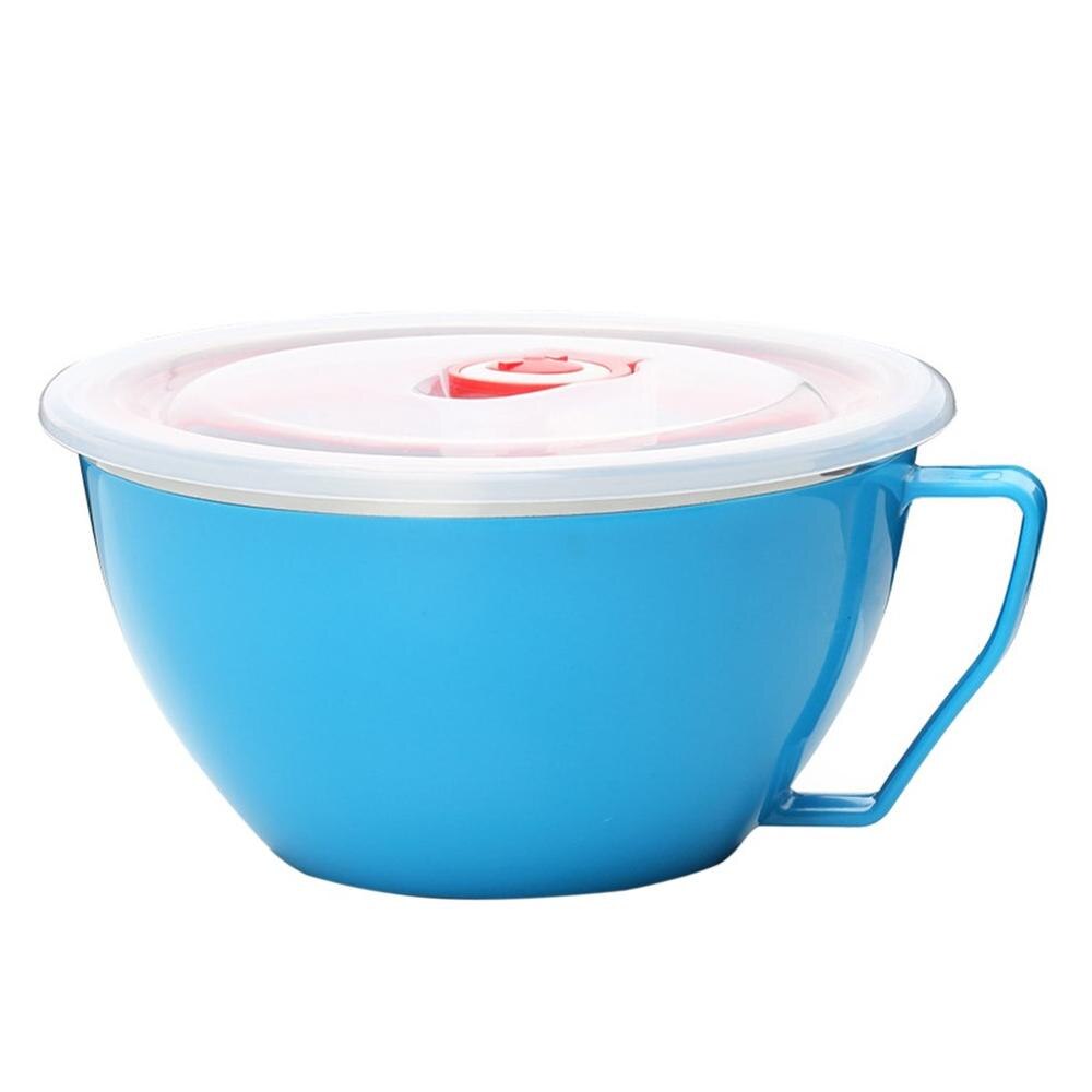 Stainless Steel Instant Noodle Bowl Double Lid With Lid Handle Noodle Cup Ramen Bowl Soup Bowl Insulated Fresh Box Rice: blue