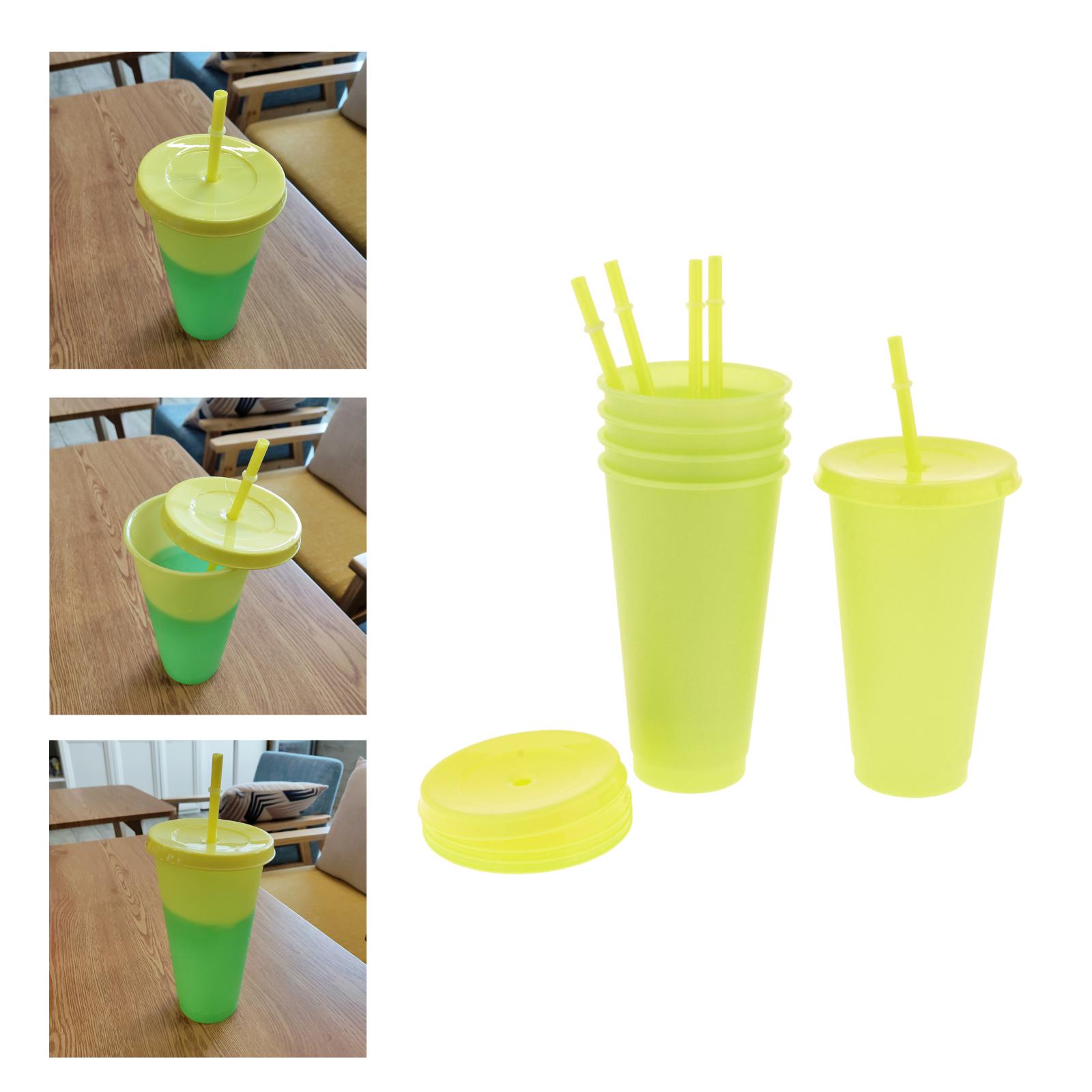 5 Pieces Reusable Thermochromic Color Changing Cup w/ Straw Lid Coffee Cup