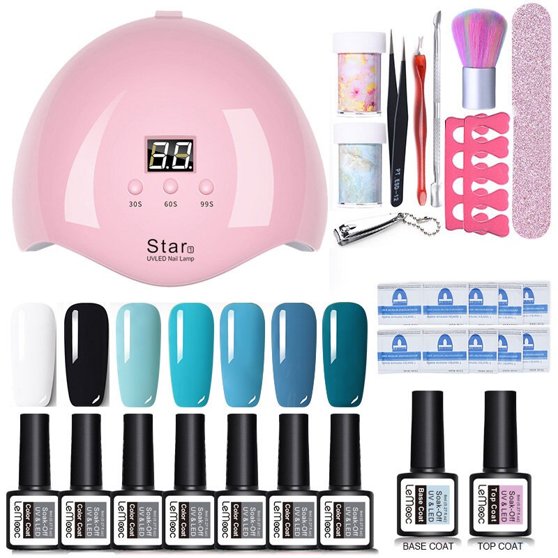 Neglesæt uv led lampe tørretumbler negle gel lak kit farverigt soak off uv gel værktøj sæt negle stickers til nail art gør det selv værktøjer: 5