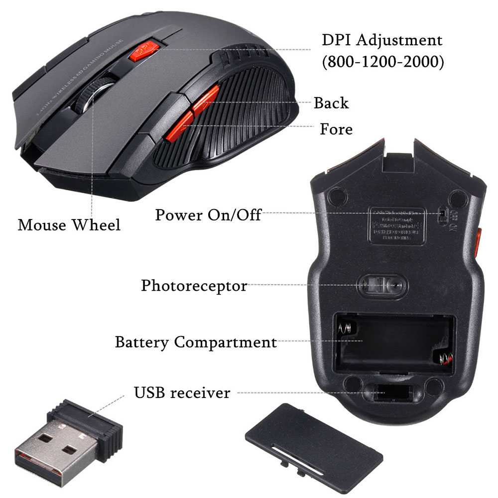 Compact Wireless Optical Mouse GF2427 Black Cordless USB 2.0 Receiver 800 1600 DPI 16RF for Laptop PC Windows 10 8 7 XP